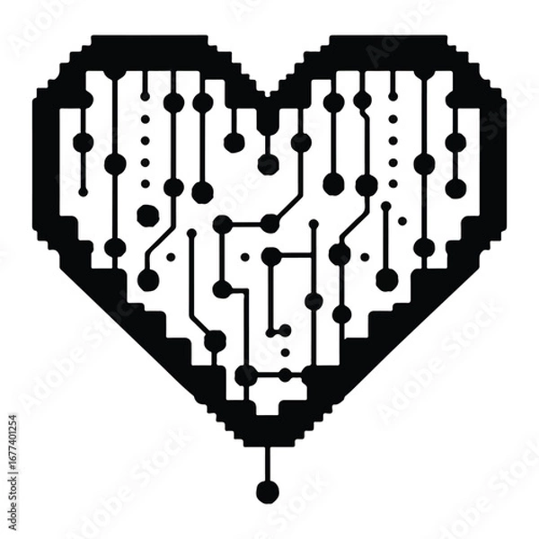 Fototapeta  vector illustration stylish heart with circuit board pattern inside.