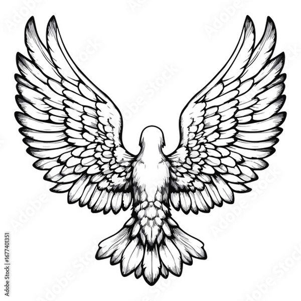 Fototapeta  vector illustration A bird, possibly an eagle or similar bird of prey, with outstretched wings. The design is similar to those used for tattoos.