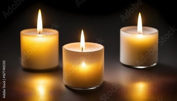 Fototapeta three lit candles on transparent background tranquility and remembrance
