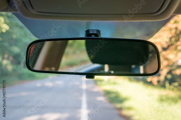 Obraz Car interior with rear view mirror and windshield