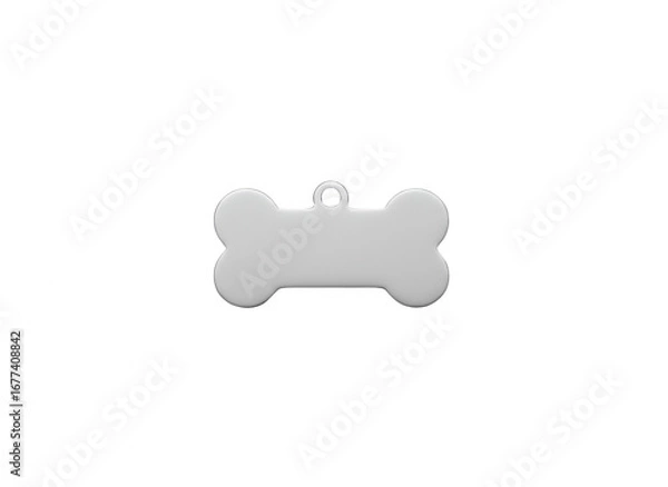Fototapeta White Bone Shape Tag: Blank Pet ID Tag on White Background for Customization