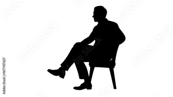 Obraz Solitary contemplation: A silhouette of a man engrossed in quiet reflection, seated thoughtfully in a modern chair, evokes a sense of introspection and calm.
