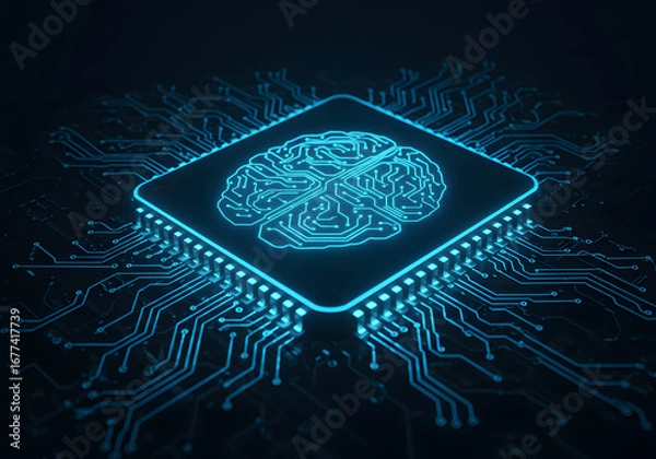 Obraz Artificial Intelligence Brain Chip, Futuristic Digital Circuit Technology