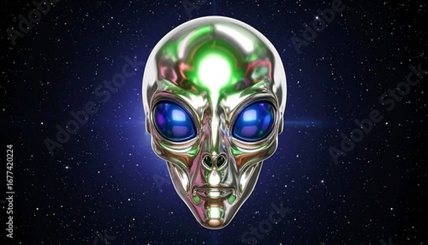 Fototapeta Metallic alien head in space