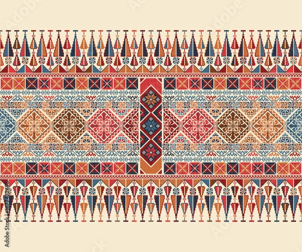 Obraz Traditional Tatreez embroidery horizontal seamless pattern, Palestinian border. Scalable vector design for print, background, template