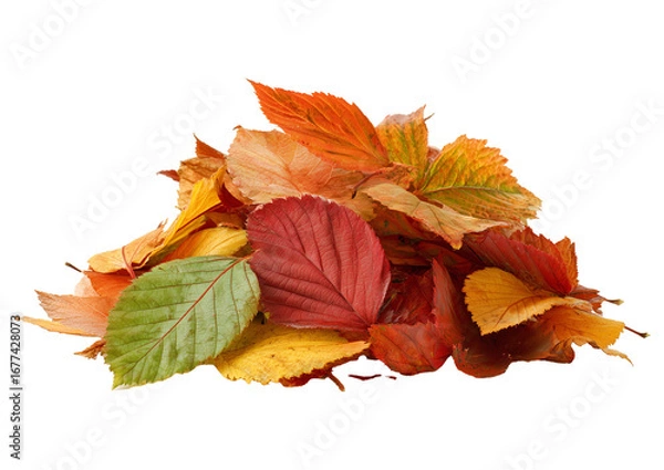 Fototapeta Mixed pile of autumn leaves with soft shadow, isolated