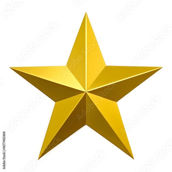 Fototapeta Stunning golden five-pointed star symbolizing achievement, success, and excellence, isolated on white