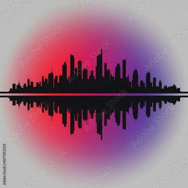 Obraz City skyline reflecting at sunset