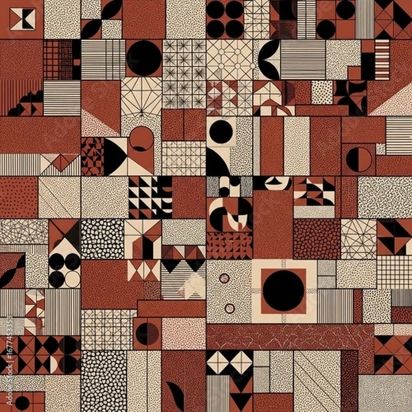 Obraz Modern geometric pattern showing squares, circles, and crackle texture