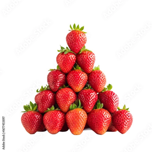 Fototapeta Creative arrangement of strawberries stacked in a pyramid shape, isolated on a transparent background