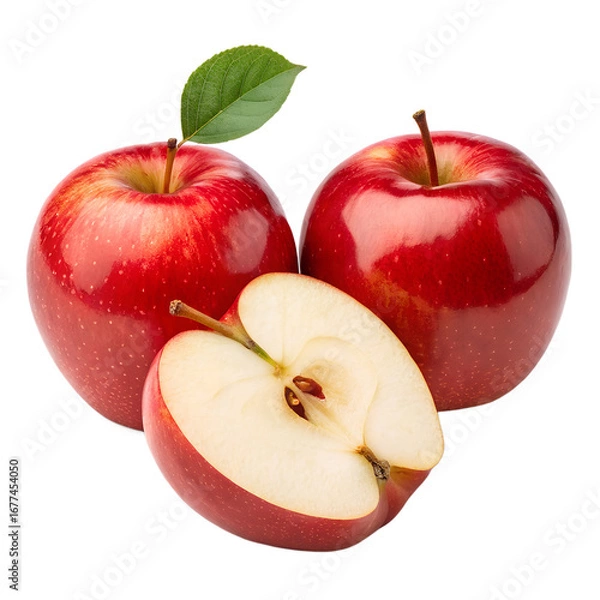 Fototapeta High-resolution image of a red apples partially sliced, isolated on ransparent background