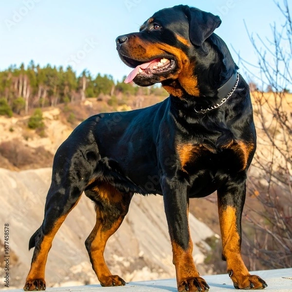 Obraz Black dog stands outdoors