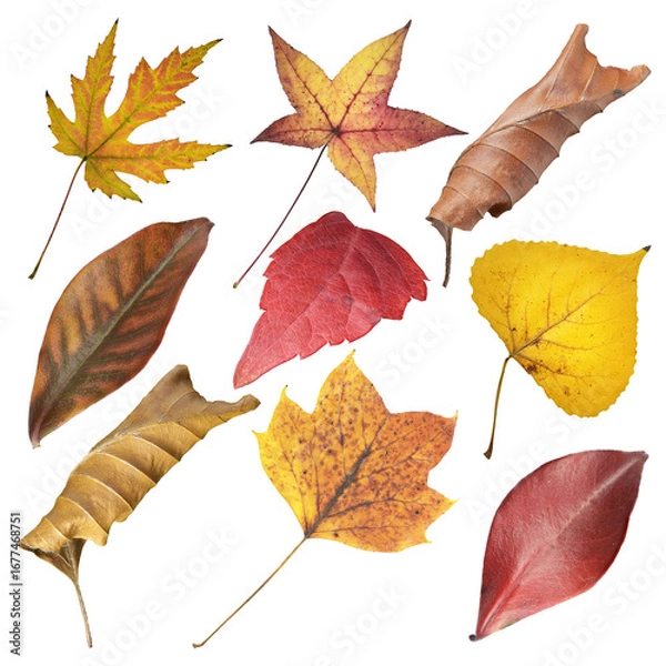 Obraz Dry Autumn Leaf collection Isolated on Transparent