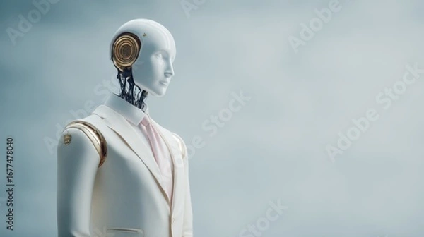 Obraz Android robot wearing white suit with copy space