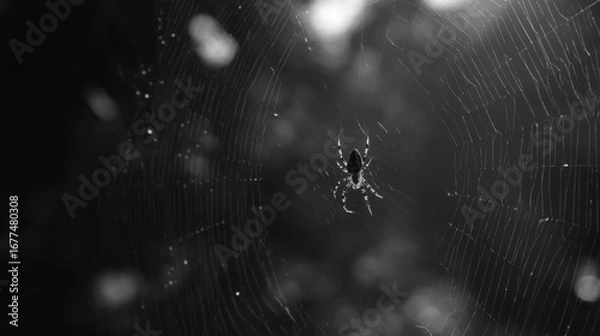 Obraz Spider on web in black and white