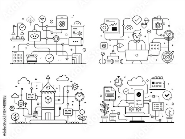 Fototapeta coloring page line art the workflow black vector bundle