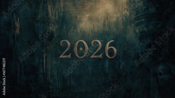 Obraz 2026 in gold, dark and moody texture background