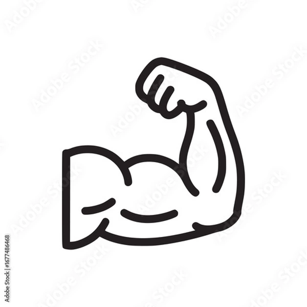 Obraz A stylized black line drawing of a flexed arm with visible biceps on a white background simple and clean