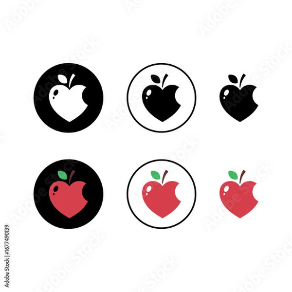 Fototapeta Apple Heart Icon Vector Set w...