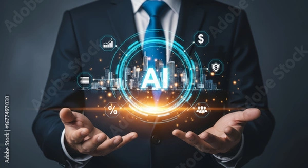 Fototapeta Empowering business through AI technology for sustainable growth, innovation and financial success in the future