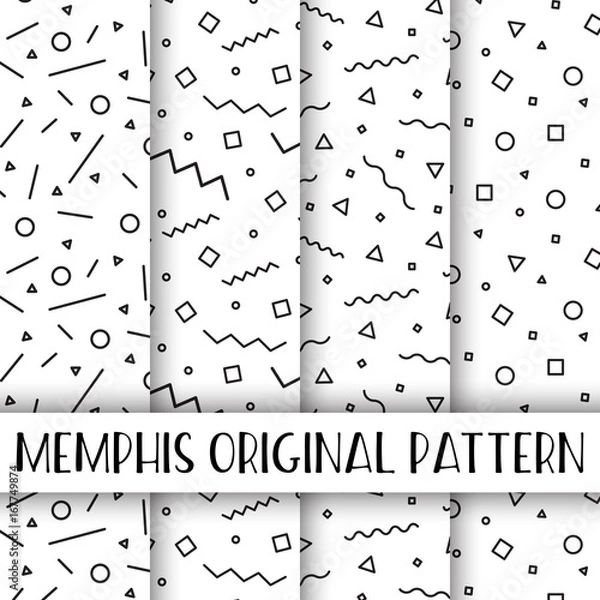 Obraz Memphis geometric shapes seamless pattern pack