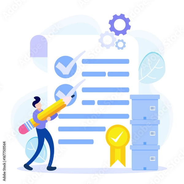 Fototapeta Illustration vector graphic cartoon character of quality control