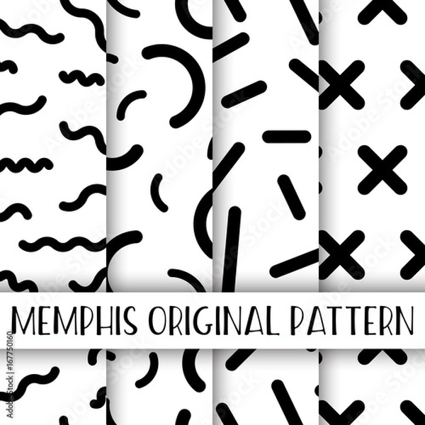 Obraz Memphis geometric shapes seamless pattern pack