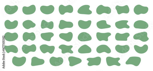 Fototapeta Organic amoeba green blob shape abstract vector illustration isolated on white background. Set of irregular stains and round blots form graphic elements. illustration eps file