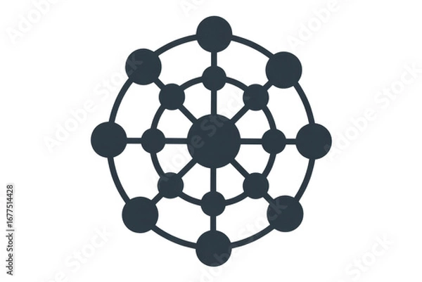 Obraz Abstract circular network graphic, interconnected nodes representing relationships, connections, and systems. background removed