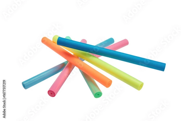 Obraz A pile of colorful, rolled-up foam pool noodles isolated on a transparent background. background removed