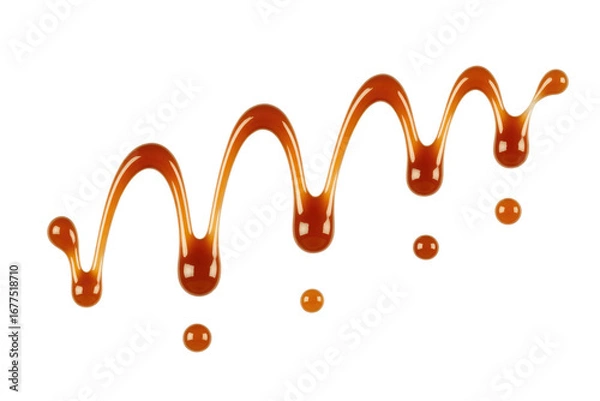 Obraz Caramel sauce drips and splatters on a transparent background, creating a wavy, delicious pattern. background removed