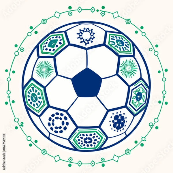 Fototapeta Decorative soccer ball with intricate patterns silhouette
