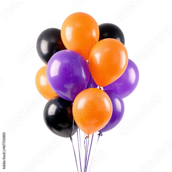 Obraz Bunch of Orange Purple and Black Balloons Floating isolated on a transparent background image