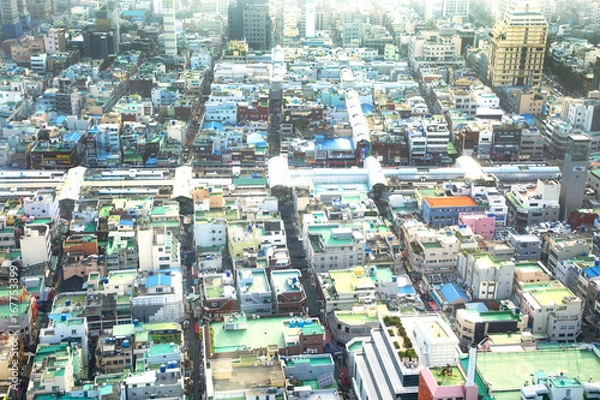 Fototapeta 釜山タワー展望台からの風景：国際市場方面