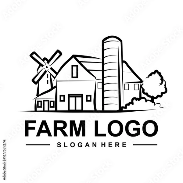 Fototapeta Farm Logo Design A Simple and Elegant Black and White Farm Logo Illustration
