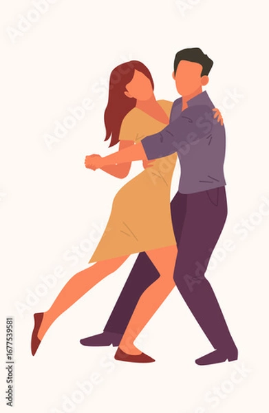 Fototapeta people dancing. dance from joy and fun, happy cartoon characters listening music disco enjoy party. vector cartoon characters.