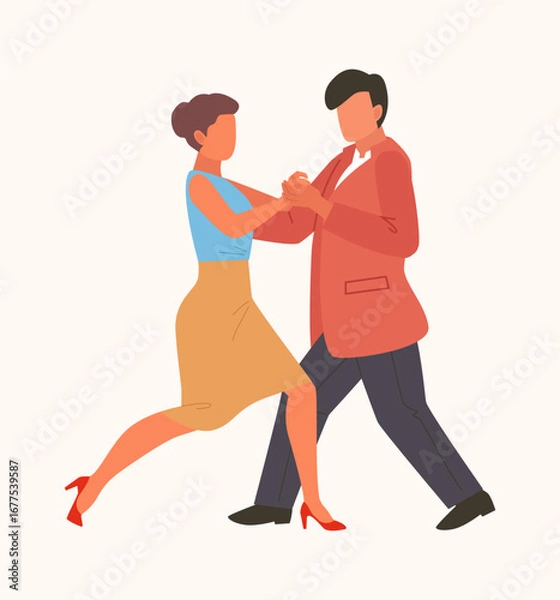 Fototapeta people dancing. disco enjoy party, happy cartoon characters listening music and dance from joy and fun. vector cartoon characters.
