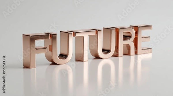 Fototapeta Minimalist 3D render FUTURE in rose gold on white surface