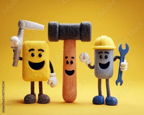 Fototapeta Anthropomorphic tools in plasticine 3D art for Labor Day