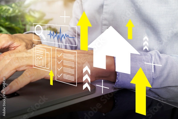 Fototapeta The concept of finding a home and creating value in the real estate business and investment management