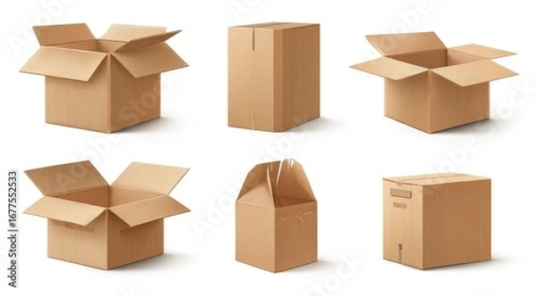 Obraz Set of various open and closed cardboard boxes