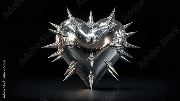 Fototapeta A bold spiked heart icon with a gothic edge, presented on a transparent background, ideal for digital art, tattoo designs, and dark aesthetic themes.