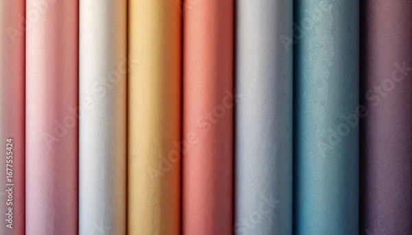 Fototapeta Colorful paper rolls in a variety of hues
