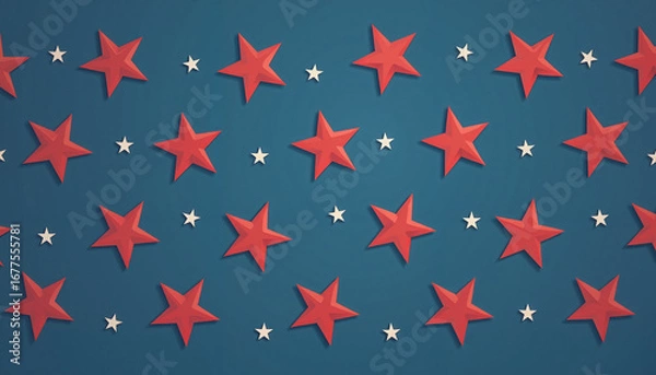 Fototapeta Red and white stars pattern on blue background
