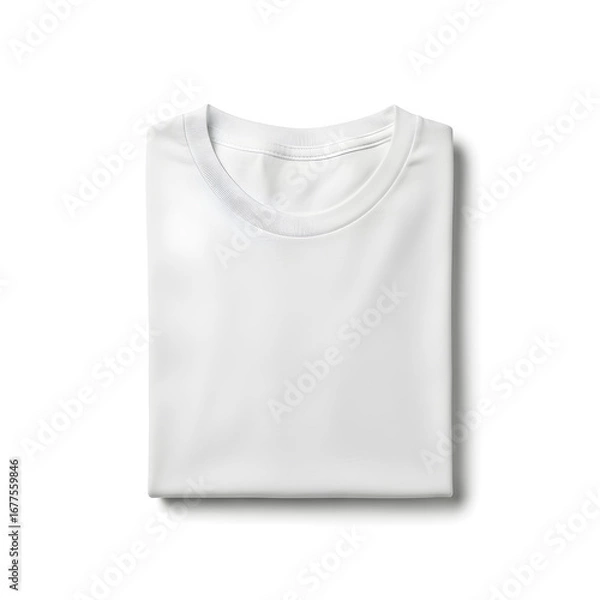 Fototapeta A clean, folded white t-shirt is presented on a white background with a soft shadow.