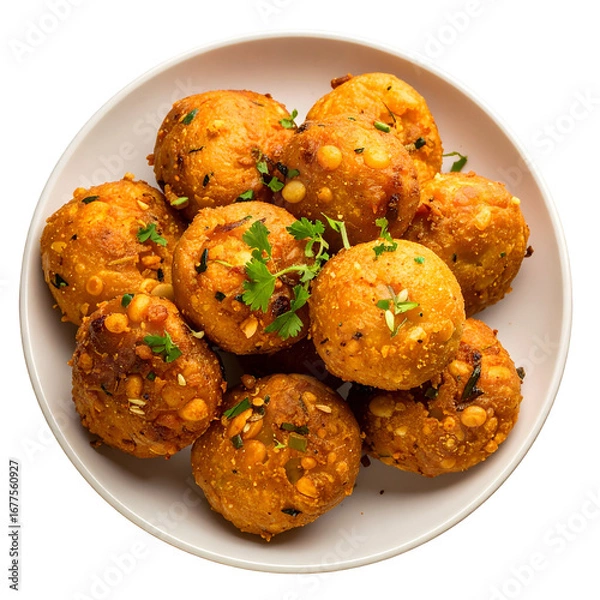 Fototapeta Sabudana vada wada pakora on a plate isolated on transparent and white background