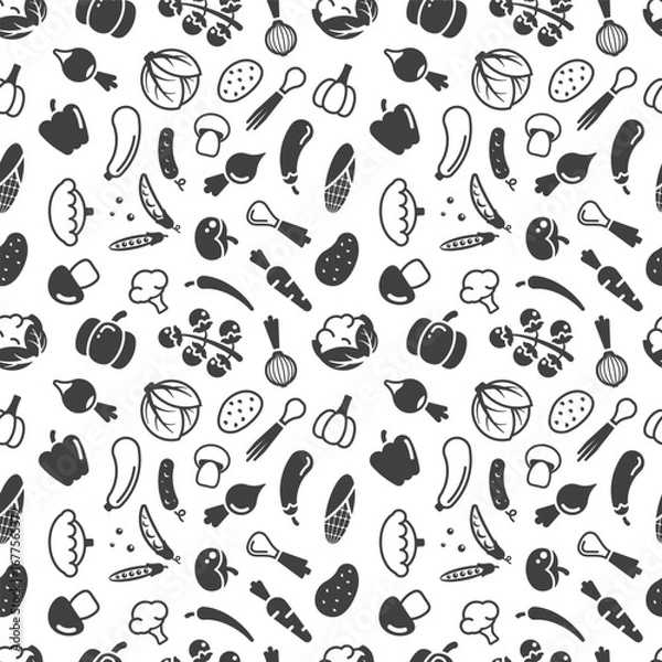 Fototapeta vegetable icons pattern. circle shaped background witch vegetables, organic healthy food. vector cartoon seamless pattern.