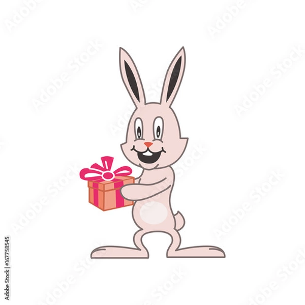 Fototapeta Cute pink bunny holding a gift