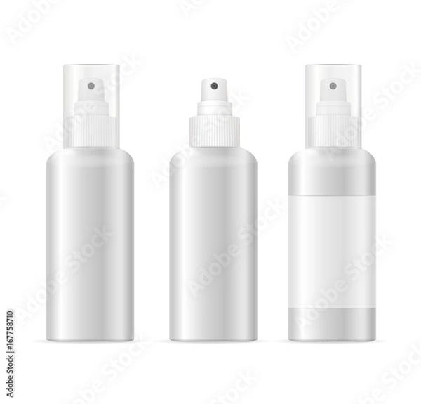 Fototapeta Realistic Template Blank White Spray Cosmetic Bottle Isolated. Vector