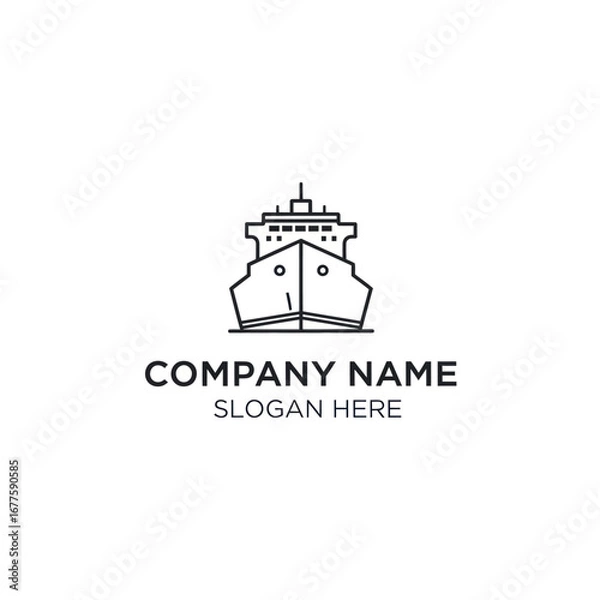 Fototapeta Simple black and white logo design featuring a frontal view of a cargo ship, suitable for shipping companies.